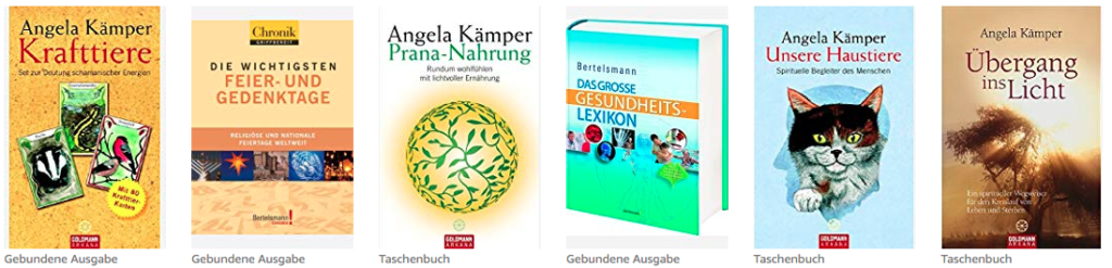 5 cover von Büchern von Angela Kämper, mit Krafttiere, aber ohne Tierboten Cover